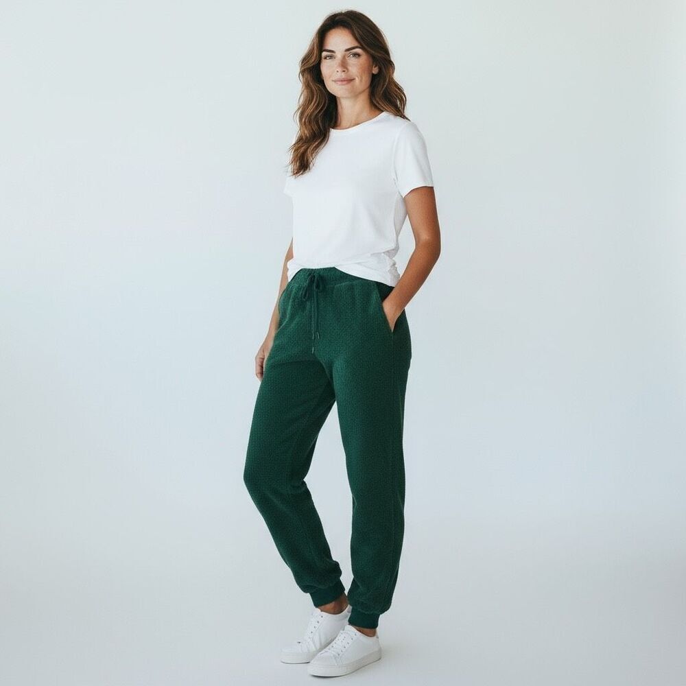 Adore Me Solid green lounge fleece Pants Elastic waist drawstrings pockets L